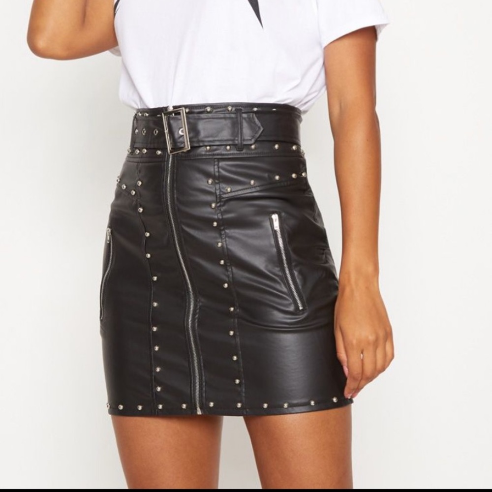 Pretty Little Thing Studded Leather Skirt